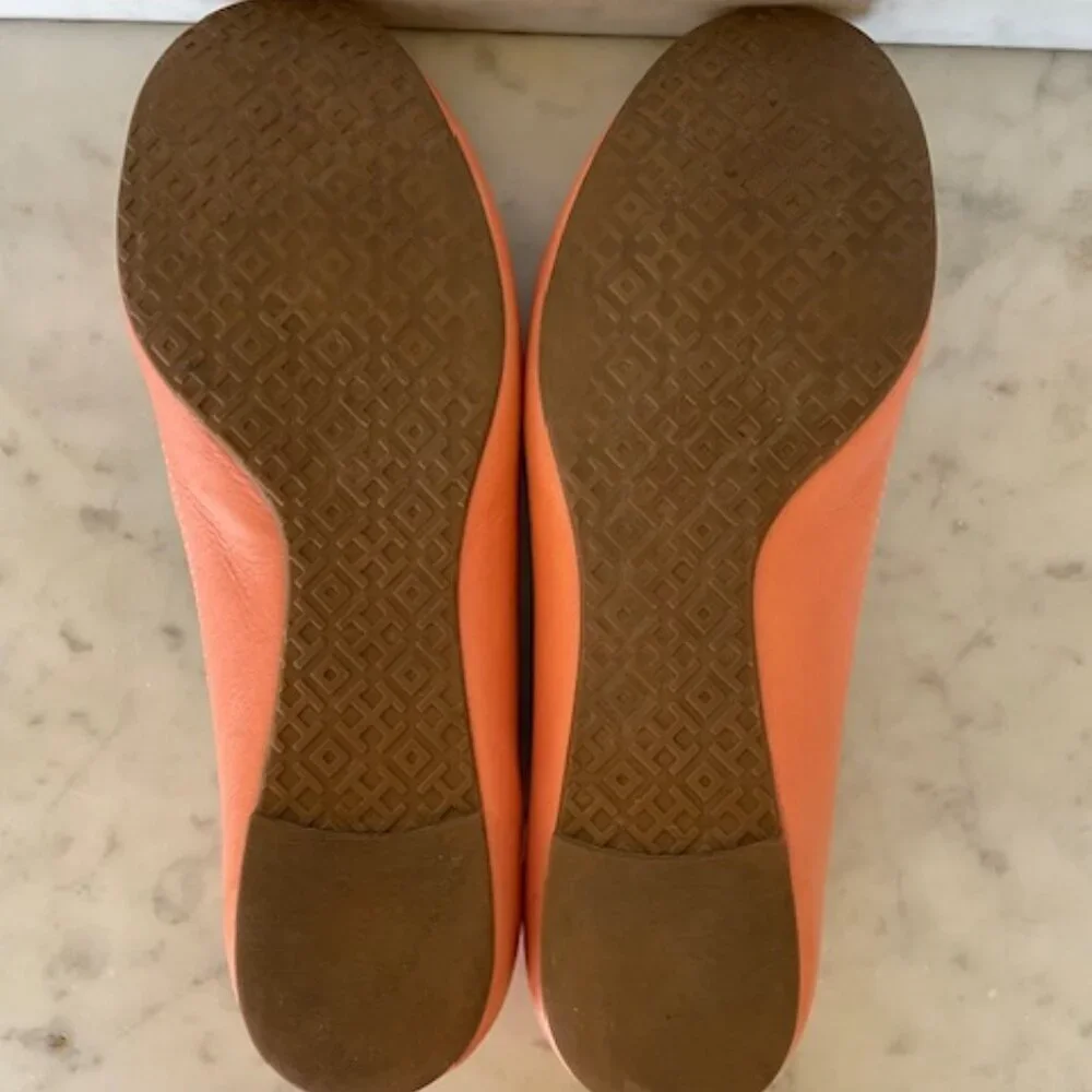 TORY BURCH Minnie Travel Ballet w/ Logo Soft Nappa Leather Sunshine 6